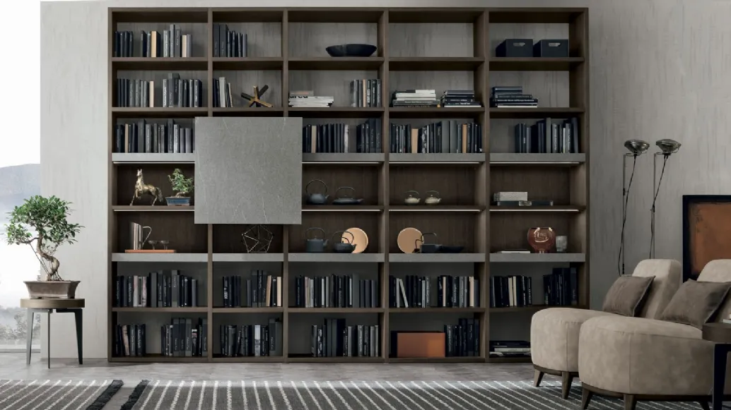 Atlas Bookcase UNIT AT209 in moka oak material, dark piasentina material by Tomasella.