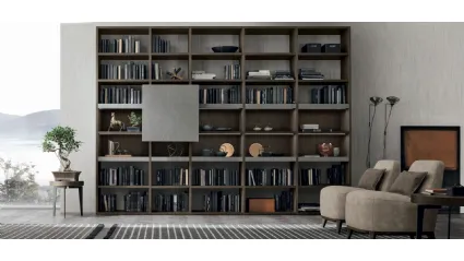 Atlas Bookcase UNIT AT209 in moka oak material, dark piasentina material by Tomasella.
