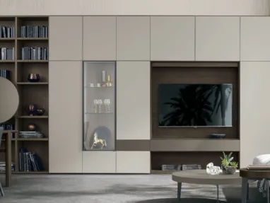 Atlas Bookshelf UNIT AT210 in marled moka oak, bronzed metallic lacquered, and matte arena finish by Tomasella.