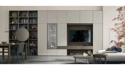 Atlas Bookshelf UNIT AT210 in marled moka oak, bronzed metallic lacquered, and matte arena finish by Tomasella.