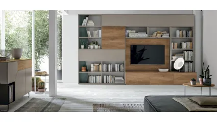Atlas bookcase UNIT AT219 in light knotted material, matte sand material and myrtle metal by Tomasella