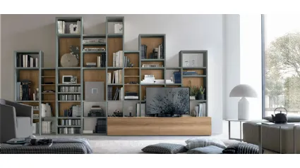 Atlante bookcase UNIT AT220 in light knotted material and matte basalt material by Tomasella.