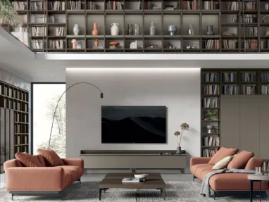 Atlas bookcase UNIT AT222 in moka oak material and metallic cast iron lacquered by Tomasella