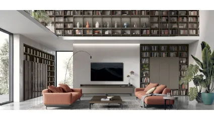 Atlas bookcase UNIT AT222 in moka oak material and metallic cast iron lacquered by Tomasella