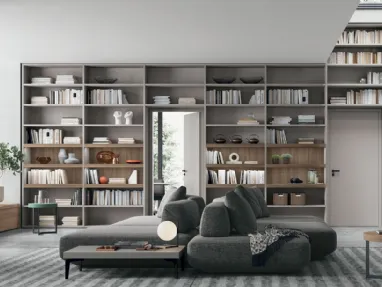Atlas bookcase UNIT AT223 in amber walnut material and alpaca material by Tomasella.