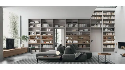 Atlas bookcase UNIT AT223 in amber walnut material and alpaca material by Tomasella.