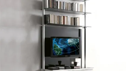 Capri metal bookcase with glass shelves and lacquered drawer by Ponti Terenghi.