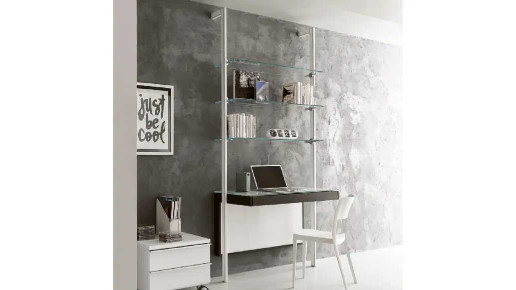 Metal and glass Pienza bookcase with a desk top by Ponti Terenghi.