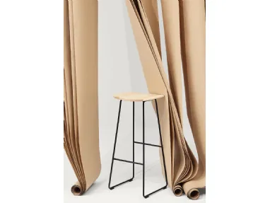 Klejn Wood stool with Ash seat and base in steel rod by Infiniti.