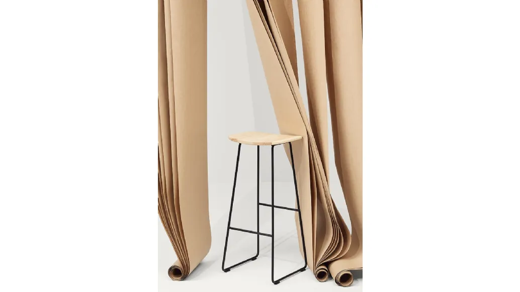 Klejn Wood stool with Ash seat and base in steel rod by Infiniti.