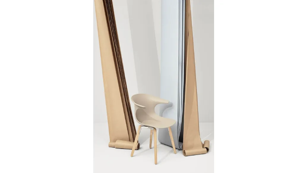 Loop Mono Wooden Legs chair with polypropylene shell and legs in solid Natural Beech by Infiniti.
