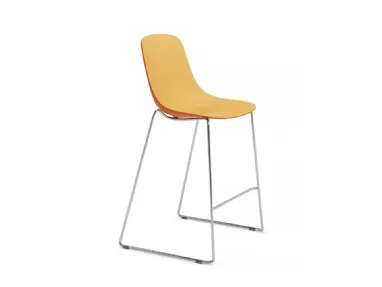 Pure Loop Binuance Kitchen stool with peach and carrot orange polypropylene shell and chromed steel rod base by Infiniti.