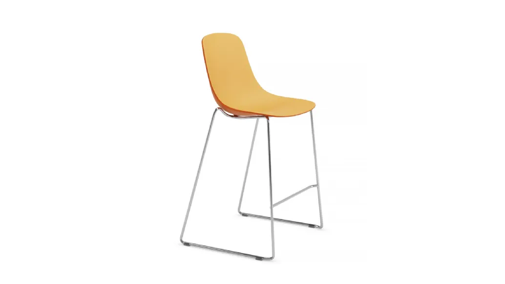 Pure Loop Binuance Kitchen stool with peach and carrot orange polypropylene shell and chromed steel rod base by Infiniti.