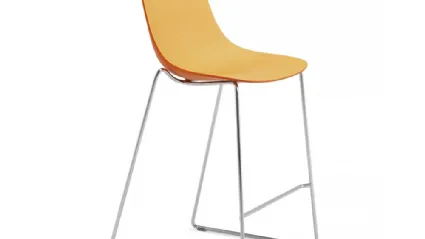 Pure Loop Binuance Kitchen stool with peach and carrot orange polypropylene shell and chromed steel rod base by Infiniti.