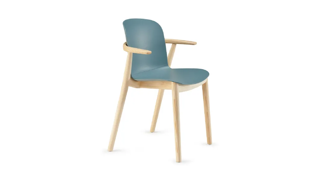 Chair with armrests Relief Wooden Legs with a polypropylene shell and solid Natural Ash legs from Infiniti.