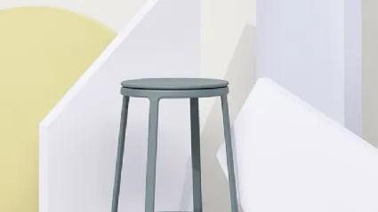 Round&Round Kitchen Blue Dust stool with post-consumer plastic seat and steel base by Infiniti.