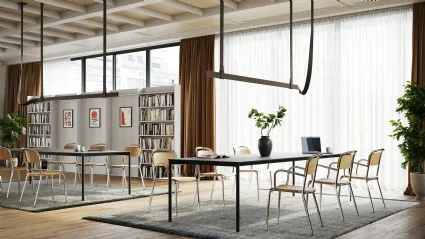 Chair with and without armrests in wood with chromed steel frame Skol Wood by Infiniti.