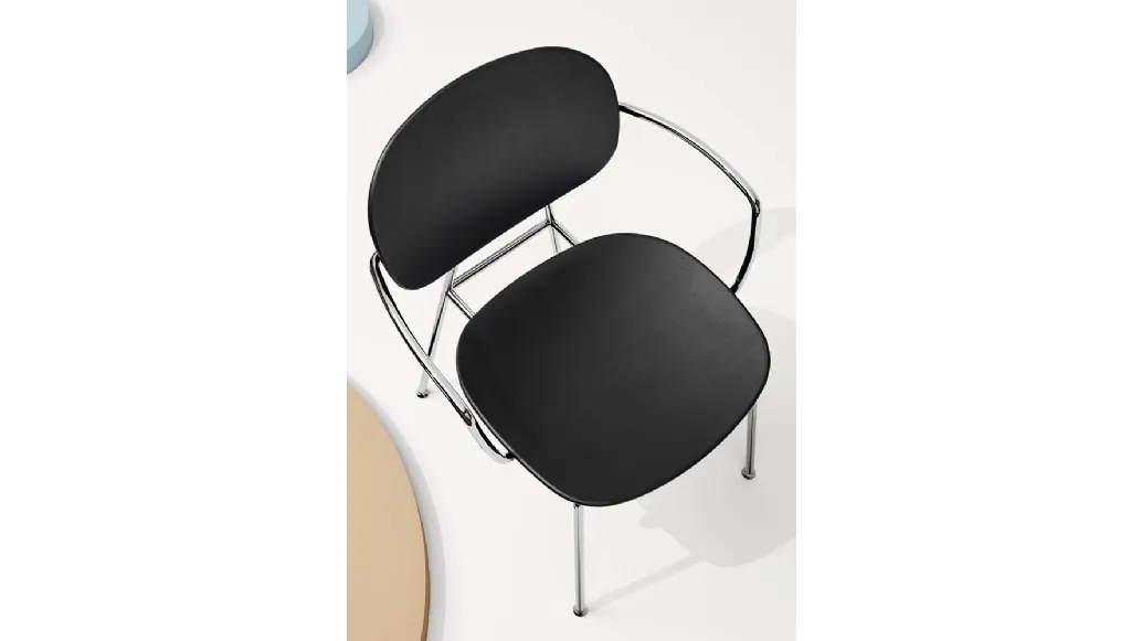 Chair with armrests Tondina 4 Legs in Black stained Oak and steel structure by Infiniti