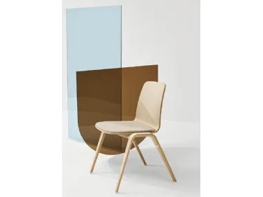 Stackable Woodstock chair in Natural Oak with padded fabric seat by Infiniti.