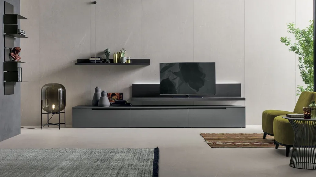 Wall unit Atlante UNIT AT103 in charcoal oak texture by Tomasella.