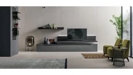 Wall unit Atlante UNIT AT103 in charcoal oak texture by Tomasella.