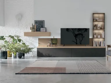 Atlas wall unit UNIT AT117 in sand oak and dark concrete material by Tomasella.