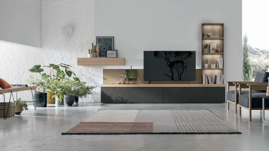 Atlas wall unit UNIT AT117 in sand oak and dark concrete material by Tomasella.