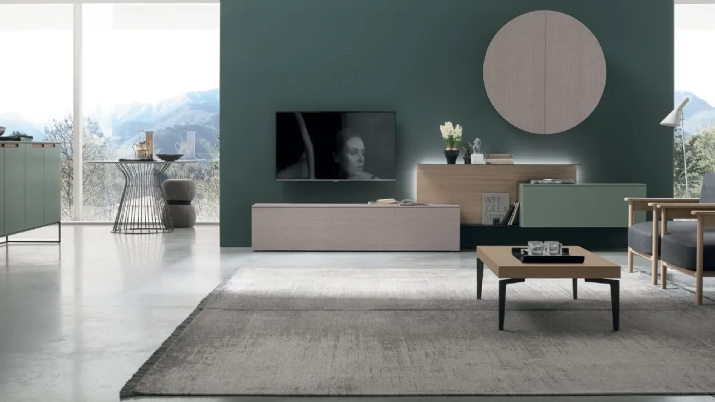 Wall Unit Atlantis UNIT AT118 in sand oak finish and alpaca finish by Tomasella.