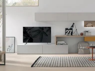 Atlante UNIT AT120 wall unit in canvas material and sand oak material by Tomasella