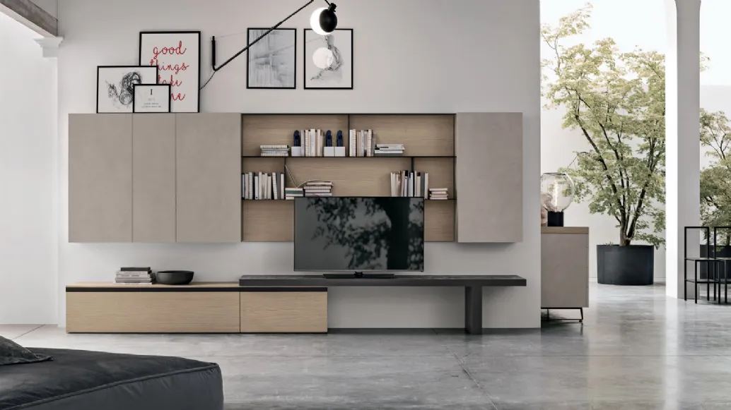 Wall unit Atlante UNIT AT122 in anthracite matte material and sand oak matte material by Tomasella.