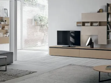 Equipped wall unit Atlante UNIT AT124 in rough cement quarry and anthracite matte rough by Tomasella.