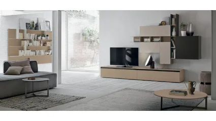 Equipped wall unit Atlante UNIT AT124 in rough cement quarry and anthracite matte rough by Tomasella.
