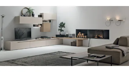 Wall unit Atlante UNIT AT125 in matte pearl and sand oak wood by Tomasella.