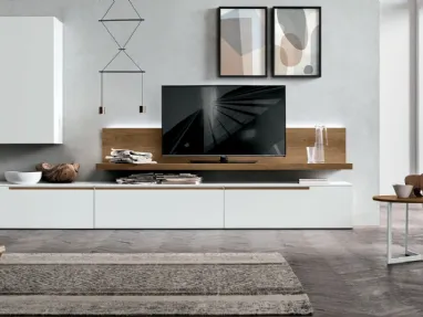 Equipped wall unit Atlas UNIT AT130 in white matte material and light knotted material by Tomasella.