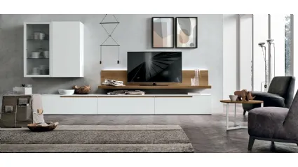 Equipped wall unit Atlas UNIT AT130 in white matte material and light knotted material by Tomasella.