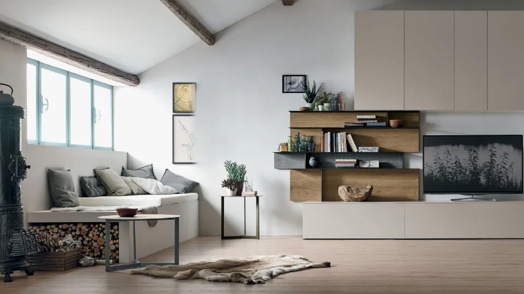 Modified Wall Unit Atlas UNIT AT132 in matte mother-of-pearl and light knotted texture by Tomasella.