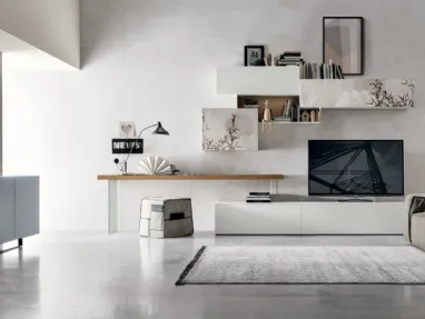 Wall Unit Atlante UNIT AT138 in matte chalk white and clear knotted material by Tomasella.