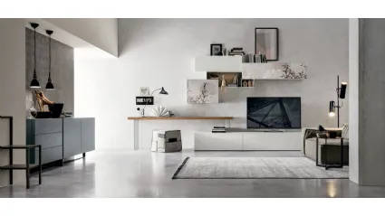 Wall Unit Atlante UNIT AT138 in matte chalk white and clear knotted material by Tomasella.