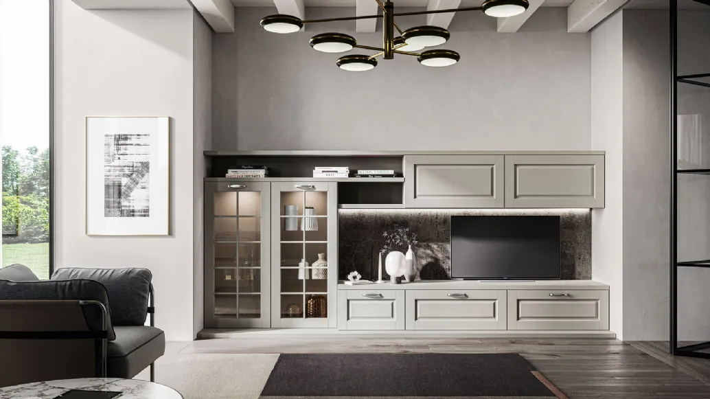 Living Asolo solid ash equipped wall unit by Arredo3.