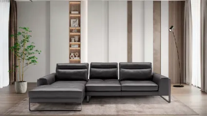 Pace leather sofa with peninsula by Franco Ferri