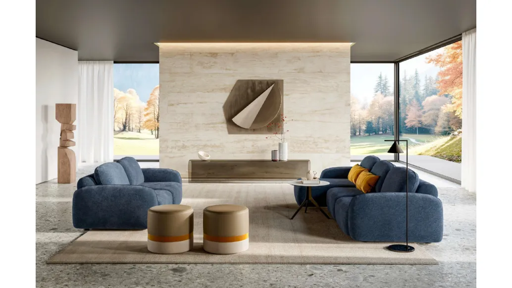Susa fabric living room set with peninsula and linear by Le Comfort