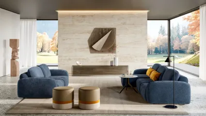 Susa fabric living room set with peninsula and linear by Le Comfort
