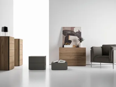 Night group by Spagnol Mobili in melamine wood effect or lacquered.