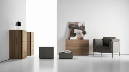 Night group by Spagnol Mobili in melamine wood effect or lacquered.