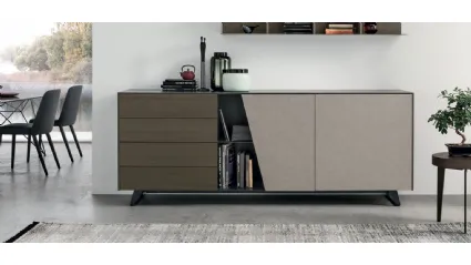 Diagonal sideboard in materico moka oak and cement cava by Tomasella.