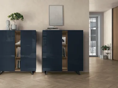 Vertical Lydia sideboard in glossy Prussian blue lacquered finish by Tomasella.