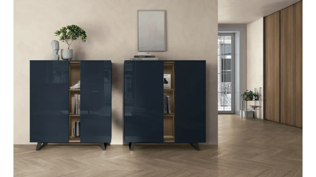 Vertical Lydia sideboard in glossy Prussian blue lacquered finish by Tomasella.