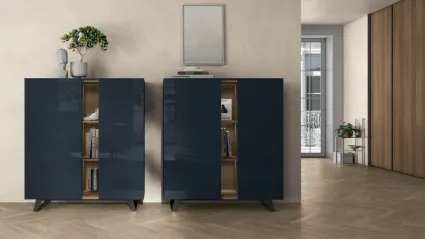 Vertical Lydia sideboard in glossy Prussian blue lacquered finish by Tomasella.