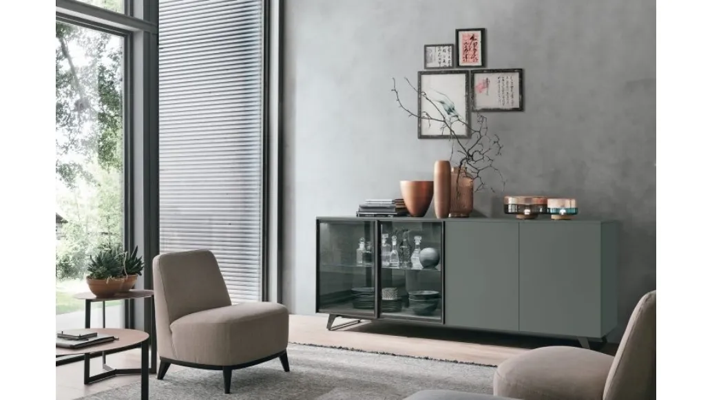 Metropolis A02 basalt and glass sideboard by Tomasella.