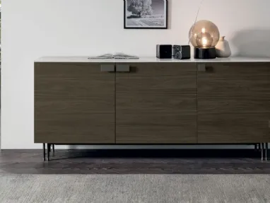 Prometeo sideboard in textured Mocha Oak and top in Tomasella stoneware.